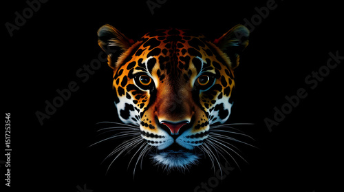 low-key lit image of a Jaguar against a black background Cheetah Head Logo. Mascot Creative Design Leaping Leopard Generate AI,