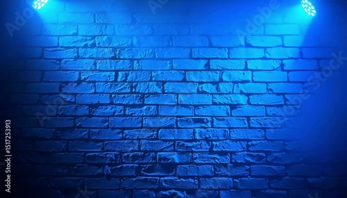 Blue abstract background of an old textured brick wall surface with a vintage grunge pattern, blue and red studio lights, 4k, stock video