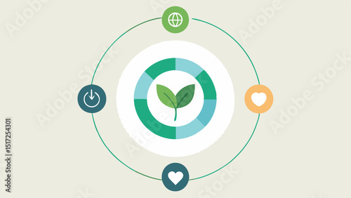 Concentric circles with different ecofriendly icons like a leaf a globe and a heart in the center. Include text that says Thoughtful Choices Matter.