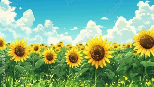 Cheerful Cartoon Sunflower Field