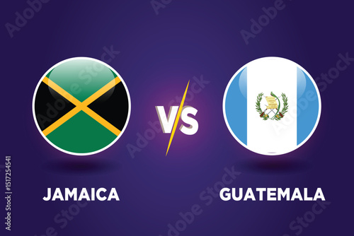 Jamacia vs Guatemala Soccer match concept. Graphic soccer template. Rival flags of both teams with football shape. JM VS GT football match.