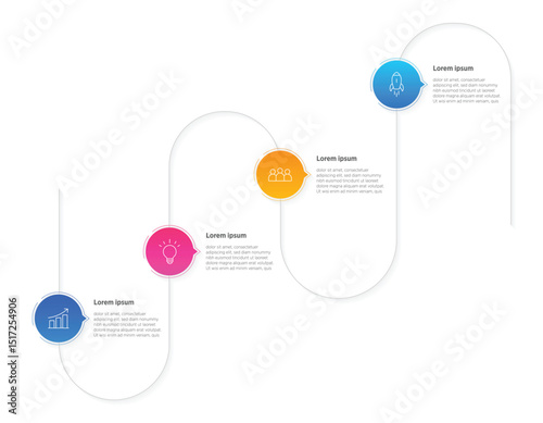 Colorful Vertical infographic timeline 4 steps or options on white background. Milestone, Roadmap, Timeline, Comparative, Planning and Business presentation. Vector illustration.