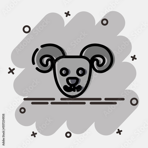 Icon aries the ram. Zodiac horoscope elements. Icon in comic style.