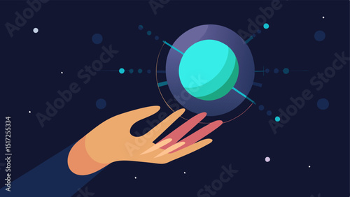 Healing Touch A hand reaching out toward a glowing orb that represents epigenetic markers illustrating the concept of human interaction in technological advancement to reverse