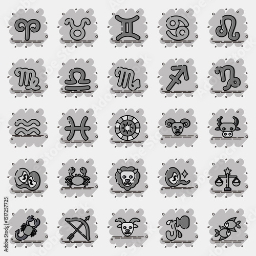 Icon set of zodiac horoscope. Zodiac horoscope elements. Icon in comic style.