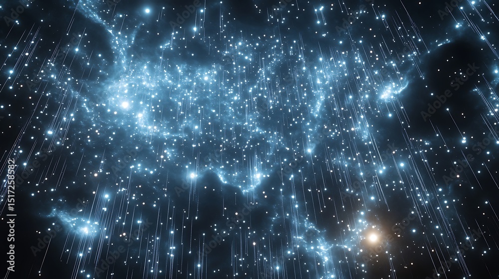 Fototapeta premium Celestial tapestry with radiant starfall and luminous celestial clouds