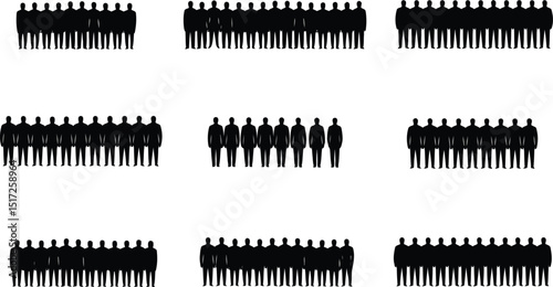 Silhouetted black and white illustrations of people in various groups suitable for conceptual projects and corporate visuals