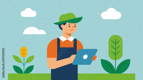 Crop Rotation Planning A farmer using a tablet to visualize a crop rotation schedule through an AIgenerated planning tool optimizing soil health and maximizing yield.