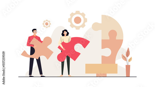Two people holding puzzle pieces, teamwork, collaboration, partnership, problem solving, cooperation, connection, fitting together, completing each other, success, solution.