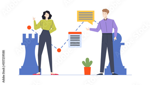 business strategy concept with people and chess piece illustration