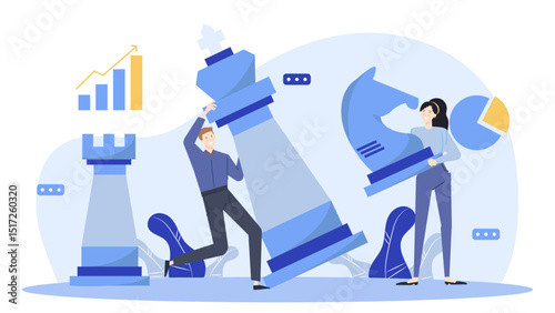 Two people playing with oversized chess pieces, great for illustrating strategy, teamwork, competition, or gaming concepts in design projects.