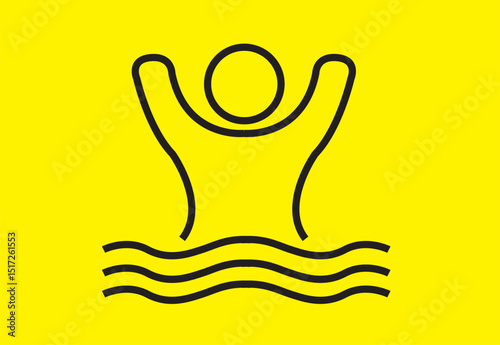 Person swimming, needing help or a Lifeguard diving concept. Awareness poster.