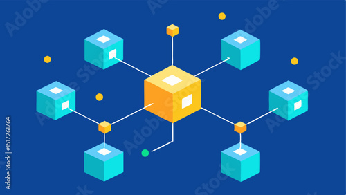 A visual representation of a decentralized ledger with blocks linked together with animated votes flowing through the network.