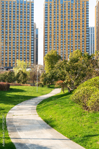 Canvas Print city park with modern building background in shanghai