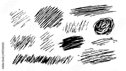black sketch scribble texture freehand stroke brush vector design pack
