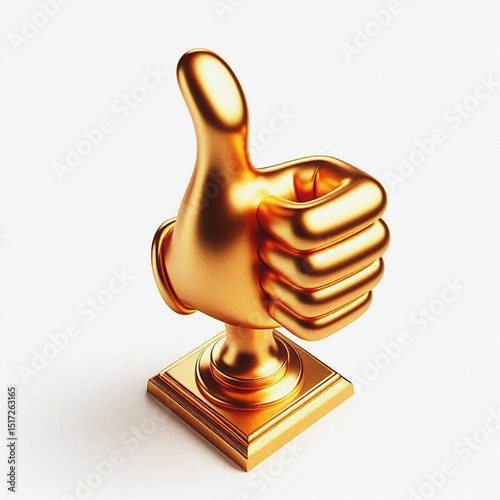 Gold thumbs up honor achievement trophy. A video game gold bright and clean thumbs up achievement trophy with white solid background. 