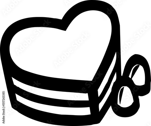Stylized black and white heart-shaped gift box tied with a ribbon, used as icon or graphic for love, romance, gifting, or celebration themes.
