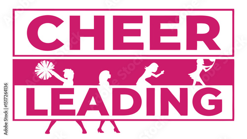 Cheering silhouette performs cheerleading, evoking team spirit, with a bright pink background, and a design element.