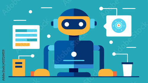AI Robot Analyzing Data A friendly robot sitting at a computer analyzing streams of data and patterns showcasing AI actively identifying potential fraud attempts.