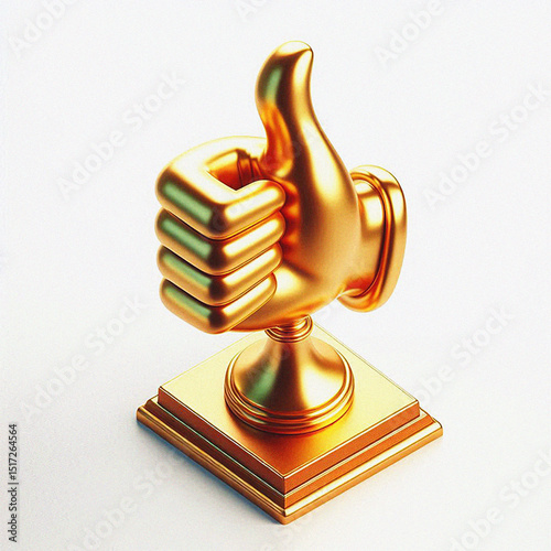 Gold thumbs up honor achievement trophy. A video game gold bright and clean thumbs up achievement trophy with white solid background. 