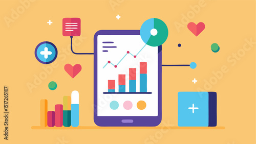 Health Data Visualization An abstract representation of floating colorful graphs and charts emerging from the smartphone illustrating health metrics related to ultrasound