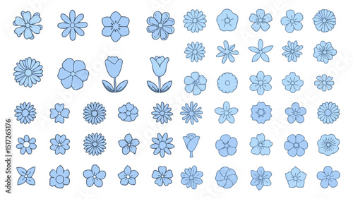 floral line icon set hand drawn flower collection minimal sketch vector design