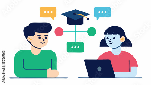 Collaboration with AI An illustration depicting a duet between a student and an AI with the AI suggesting different approaches for tackling a project highlighting teamwork in