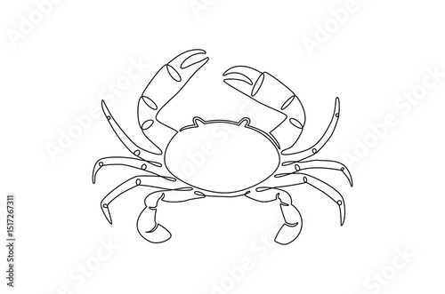 Continuous one line drawing of Sea crab. Single line drawing illustration of Red crab. Seafood dish concept vector art. Doodle line illustration.