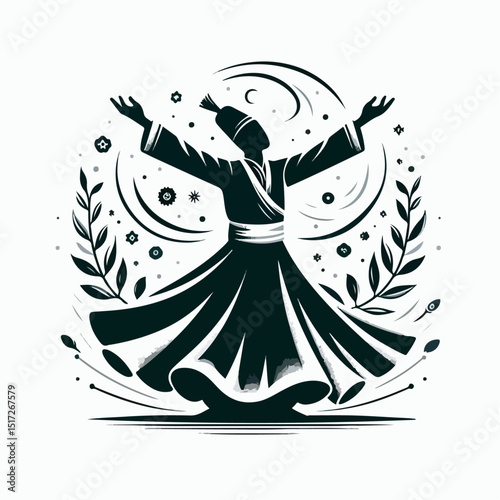 sufi dance cartoon vector illustration
