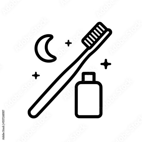 Nighttime Toothbrush Icon with Moon, Stars, and Toothpaste Representing Bedtime Dental Routine