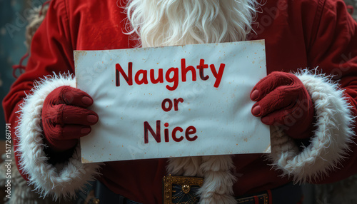 Santa holding naughty or nice sign