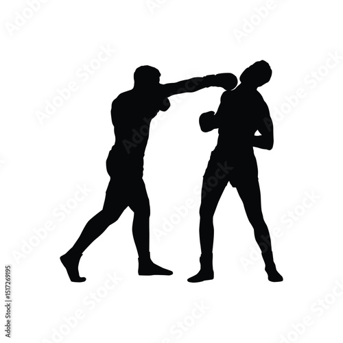 Silhouette of one boxer punching another, conveying impact, competition, and athletic intensity