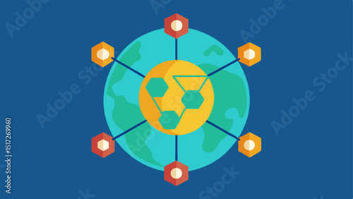 Decentralized Voting A globe with blockchain nodes connected across it representing a global approach to voting where no central authority controls the process.