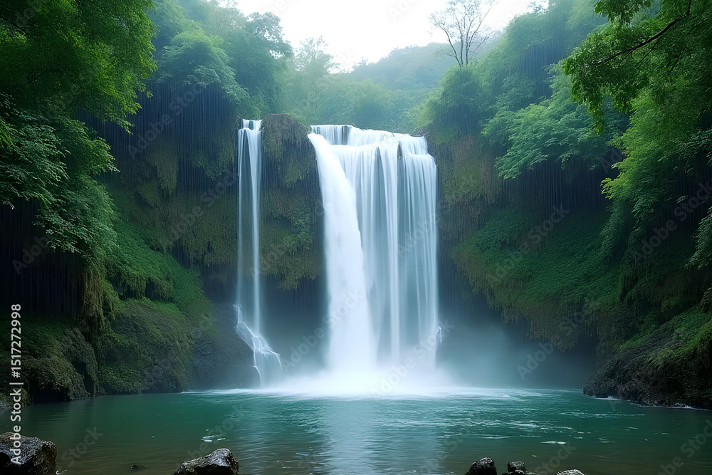 Fototapeta premium Spectacular water: Waterfalls in lush green nature