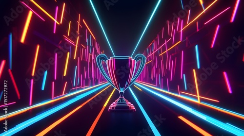 Fototapeta Naklejka Na Ścianę i Meble -  Neon trophy in a glowing tunnel.