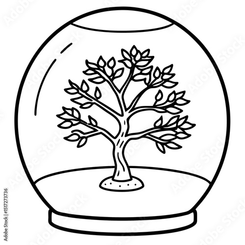 Simple Terrarium Tree Vector on White Background