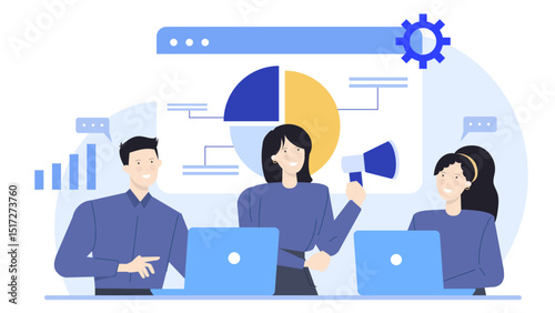 Team of professionals collaborating on project using laptops, suitable for business presentations, teamwork concepts, corporate websites, and technologyrelated designs.