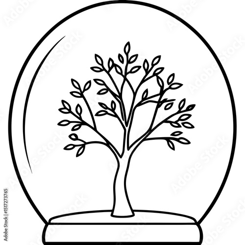 Simple Terrarium Tree Vector on White Background