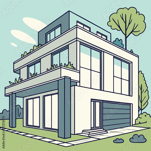 Modern Apartment Building Vector Illustration
