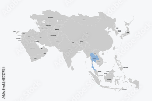 Thailand vector map, Asia map Silhouette isolated on white background. for website layouts, background,education,travel worldwide, map silhouette and earth geography