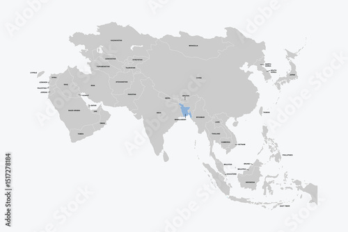Bangladesh vector map, Asia map Silhouette isolated on white background. for website layouts, background,education,travel worldwide, map silhouette and earth geography