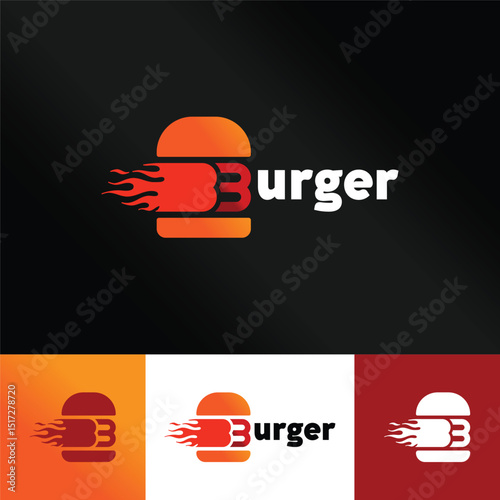 Flaming Burger Logo for Fast Food Restaurant