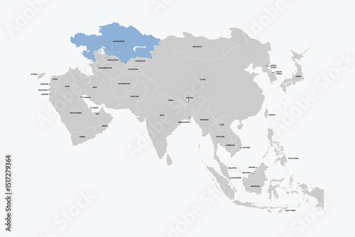 Kazakhstan vector map, Asia map Silhouette isolated on white background. for website layouts, background,education,travel worldwide, map silhouette and earth geography