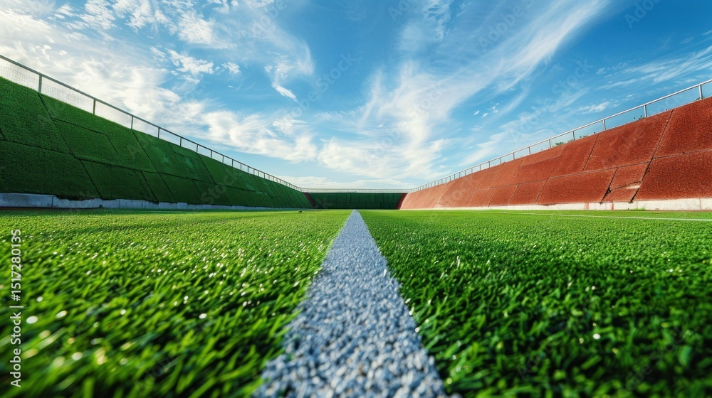 Fototapeta premium Outfield grass with warning track and wall