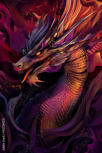 Dragon head on abstract colorful background. illustration of a dragon head.