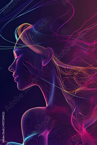 Futuristic woman face with abstract hair design