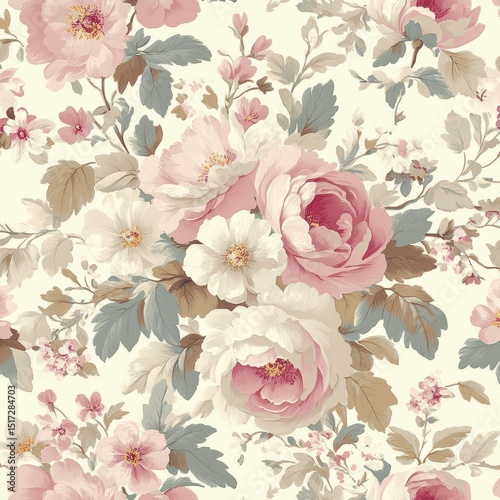 Elegant Floral Design with Soft Pink and White Blooms on Cream Background