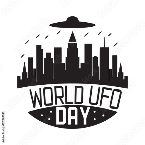World UFO Day City Skyline & Alien Encounter
