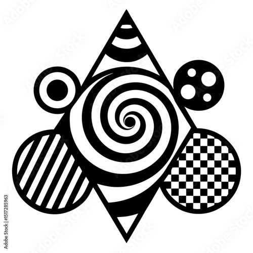 Abstract Geometric Spiral Design Black and White Optical Illusion Art