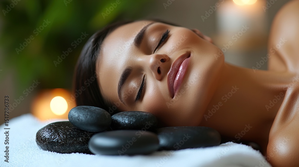 Obraz premium A woman receiving a gentle hot stone massage at a luxury spa retreat